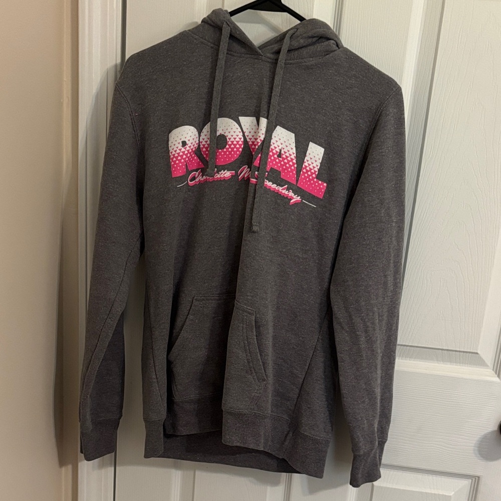Port and Company Charcoal Hoodie with Pink Accents